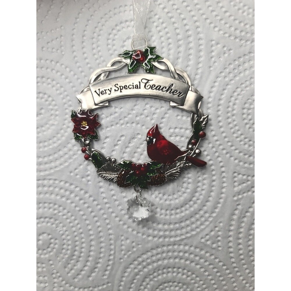 NEW Cardinal Ornament w/Crystal Very Special Teacher  Ganz Christmas
